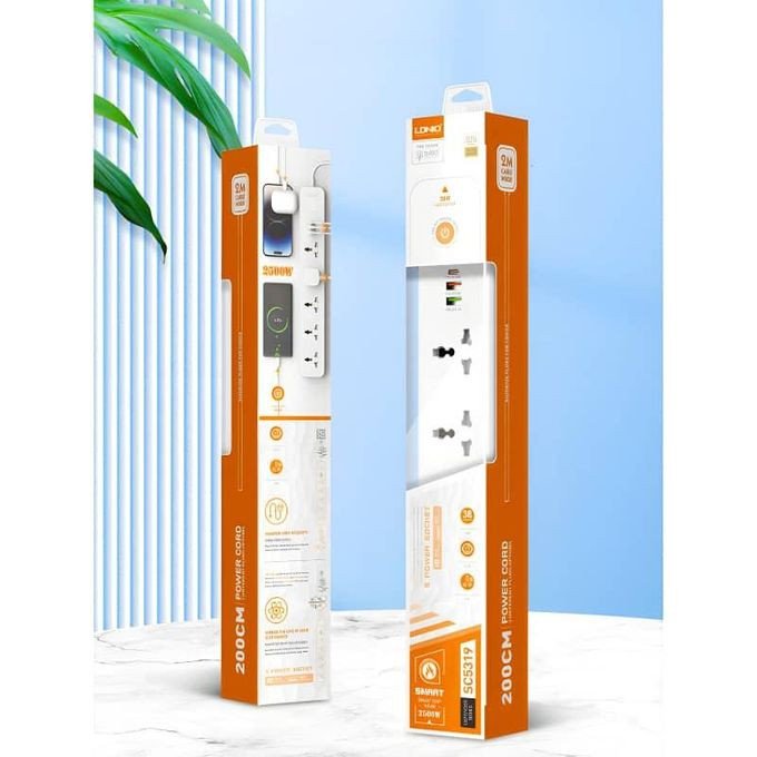 Multi Socket Extension Lead with 5 AC 3 USB Power Socket Plug Extender 2M Wall Mountable Universal Power Strip - White Ldnio
