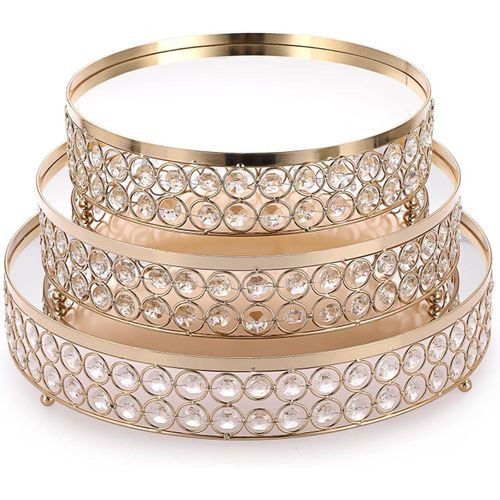 Set of 3 Crystal Wedding Cake Stands, 10/12/14 Inch Gold Round Rise Cake Display Stand, Metal Cupcake Stand Dessert Cookies Fruit Serving Tray for Birthday Baking Party Baby Showers Anniversary -Multicolor