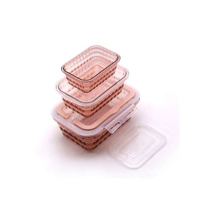 3 Piece Melamine Food Storage Container Box - Pink.