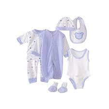 8Pc Striped Baby Clothing Pack - White,Blue