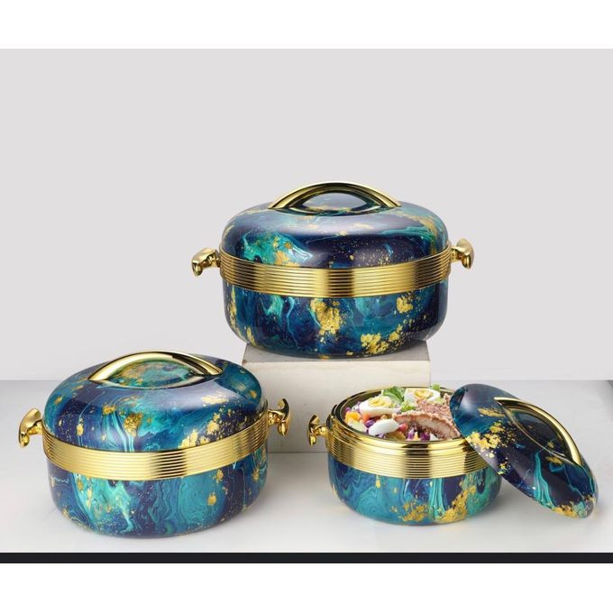 Luxury 3-Piece 2.6/2.1/1.6qt Thermal Casserole Dish Set with Lids, Insulated Stainless Steel Container for Hot & Cold Food, Serving Bowl for Buffets/Parties-Marble Warmers - Multicolor