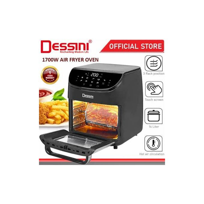 14L Multifunctional Electric Rotisserie Healthy Digital Smart Hot Air Fryer Grill Toaster Oven Convention with Rotating Spindle and Rotating Basket, Timer Function Roaster- Black