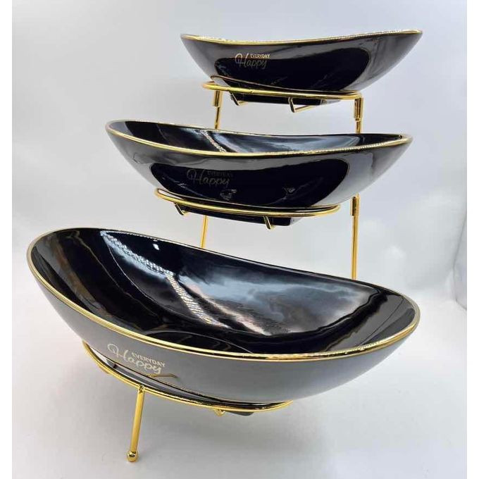 3 Tier Fruit Basket Ceramic Fruit Bowl Vegetable Storage with Metal Rack Porcelain Fruit Stand Storage Holder for Kitchen Counter Large Capacity Fruit Holder for Bread, Snack
