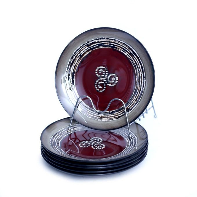 Ceramic Dinner Plates Set of 6, 10 inch Dish Set - Microwave, Oven, and Dishwasher Safe, Scratch Resistant, Modern Rustic Dinnerware- Kitchen Porcelain Serving Dishes - Maroon
