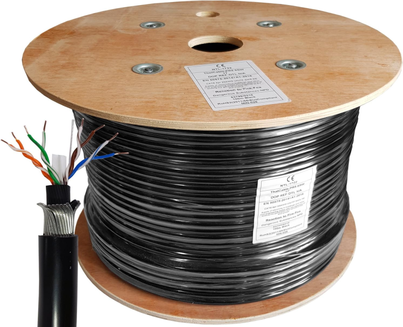 Cat6 Shielded FTP 1000ft Solid Outdoor Network Cable -Black