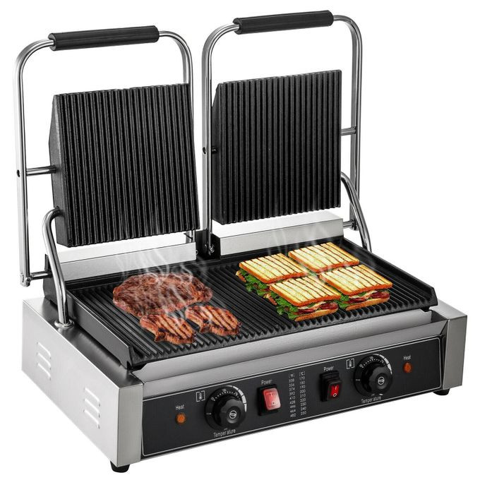 Commercial Panini Press Grill With Grooved Grill Sandwich Maker Machine Electric Contact Grill Single (Double Grooved Top And Bottom) - Multicolor Electro Masters