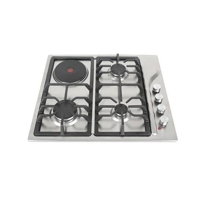 3 Gas Burner Cooker+1 Electric Hot Plate Auto Ignition Built In Table Top Cooktop Hob Stove With Stainless Steel Panel Metal Knob Cast Iron Pan- Silver Digiwave