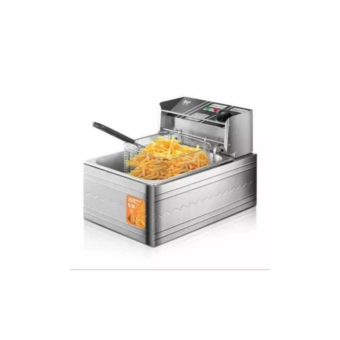 Commercial ElectricStainless steel Single Immersion Adjustable Temperature Timer Countertop Oil Fryer 5.5 Liter Deep Fryer With Basket For Frying Chicken, Shrimp, French Fries, Restaurant or Home Use -Silver RAF