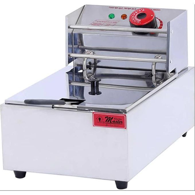6 Litre Single Countertop Deep Fryer With Tank Basket Commercial Electric Frying Pan Home Adjustable Temperature Stainless Steel for Countertop Professional Restaurant Kitchen French Fries, Chicken Wings Legs, Fish - Silver Electro Master