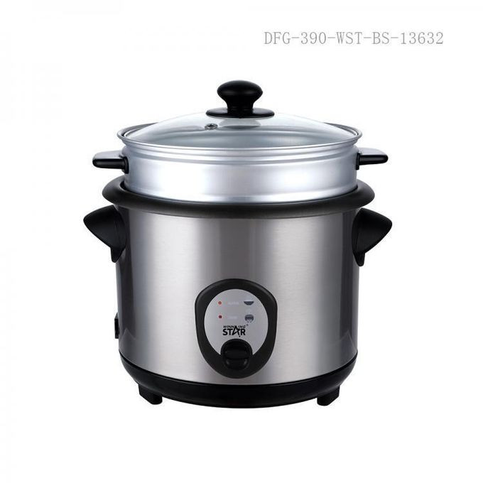 2.2L Electric Pot Style Rice Cooker Steamer Multicooker with Rice Measuring Cup/Scoop Aluminium Steamer Tray 90cm Pure Copper Charging Wire BS Plug- Silver Winningstar