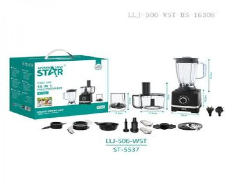 10 in 1 Multifunctional Mincer Food Processor Cooking Machine with 304 Stainless Steel Blade 1.8L AS Cup+ 201 Stainless Steel Blade PC Grinder Cup+2L Processing AS Cup Citrus Juicing Cone Blender- Black Winningstar