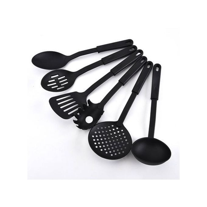 A Set Of 6 Piece Non Stick Cooking Spoons - Black and Fashion Varies