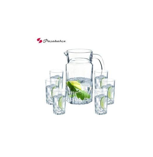 7 Piece Karat Pitcher Water Set, 1 Jug And 6 Juice Glasses Drinkware- Clear
