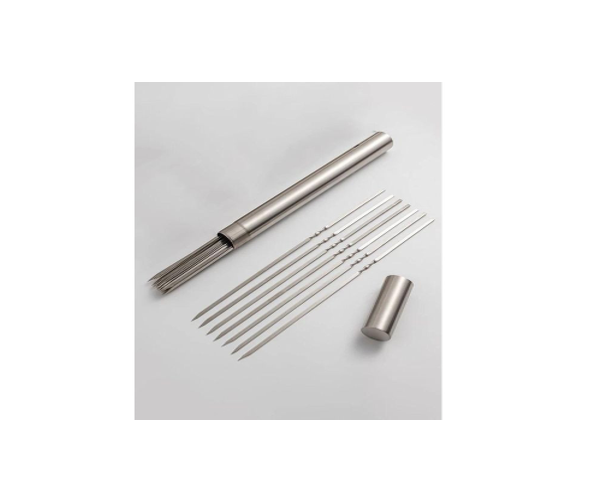 Kabob Skewers for Grilling, 6-Piece 16" Metal Skewers for Kabobs with Slider, Stainless Steel Flat BBQ Skewers Shish Kabob Skewers for Meat Shrimp, Reusable Sword Skewers with Storage Case Gift -Gift.