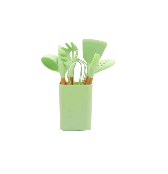 Cooking Utensils Set, Caliamary 8 PCS Silicone Kitchen Utensils Set with Holder Spoons Spatulas Tongs Whisk for Cooking, Non-Stick Heat Resistant Kitchen Tools and Gadgets with Wooden Handle- Multicolor
