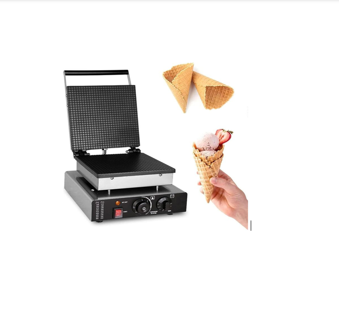 Commercial Nonstick Mold Baking Egg Roll Waffle Cone Maker, 1750W Nonstick Electric Ice Cream Cone Machine Egg Roll Maker, Temperature Control and Time Control from 50-300°C for House Commercial Homemade DIY Ice Cream -Silver
