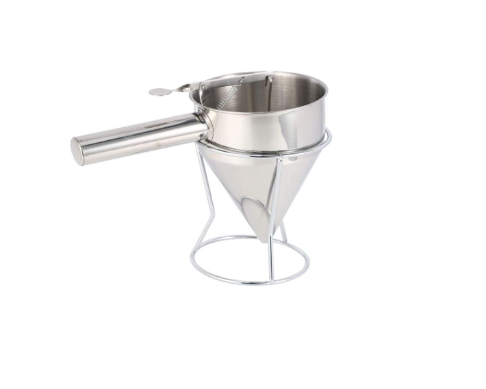 stainless steel Donut Dispenser Cupcake Dough Funnel Pancake Maker Helper Spring Handle Funnel Batter Baking funnel Tool Cream Dosing Funnel for Sauce -Silver