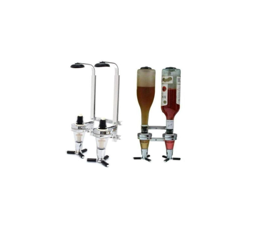 2 Bottles Wall Mount Bar Butler Double Shot Tot Liquor Shot Tapper Dispenser - Silver