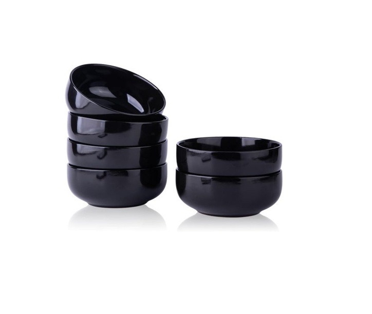 AmorArc Stoneware Grain Bowls Kitchen set, 22oz Ceramic Deep Soup Bowls 6 Set, Black Bowls Set for Breakfast, Lunch, Dinner. Microwave oven and Dishwasher Safe for Cereal Popcorn Ice cream Dessert -Black