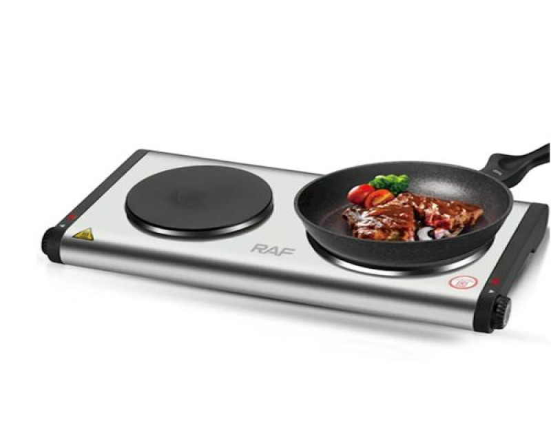 Double Cooking Heater Electric Stove Cooking Hot Plate Electric Cook 2500w- Silver RAF