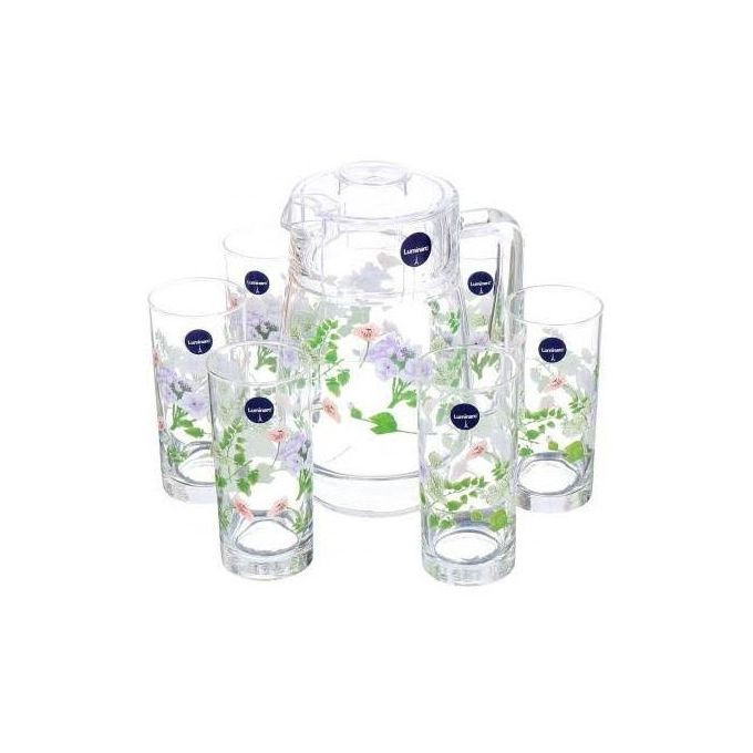 Glass 6 Pieces Of Juice Glasses Cups And 1 Jar Water Set -Colorless