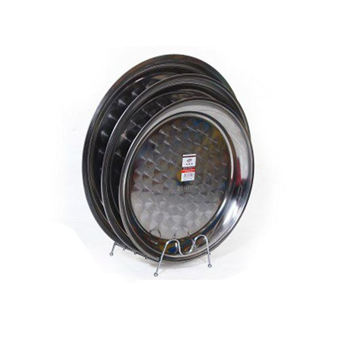 Set Of 3pc Round Stainless Steel Trays - Silver