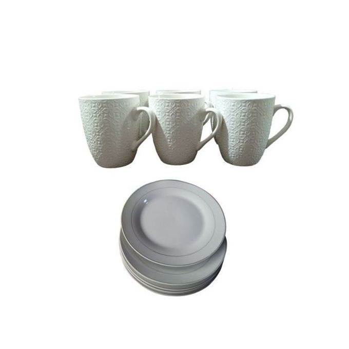 Other Set Of 6 Ceramic Dinner Plates and 6 cups –White