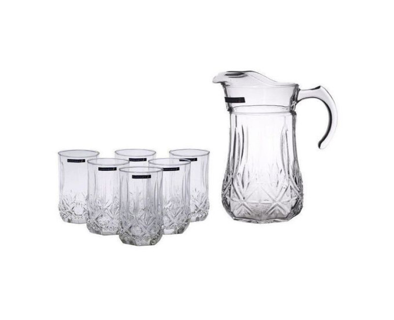Luminarc 6 Pieces Of Juice Glasses And 1Piece Jug Water Set Cups-Colorless
