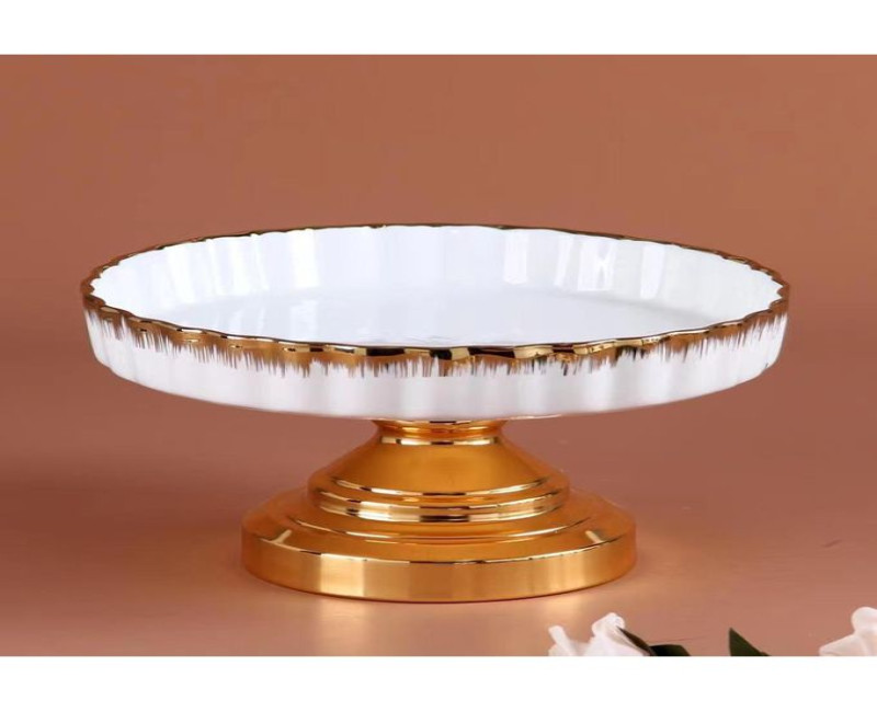 Ceramic Footed Bowl Round Pedestal Bowl Decorative Fruit Dish Holder Dessert Display Stand for Kitchen Counter Centerpiece Table Decor Serving Fruit Tray