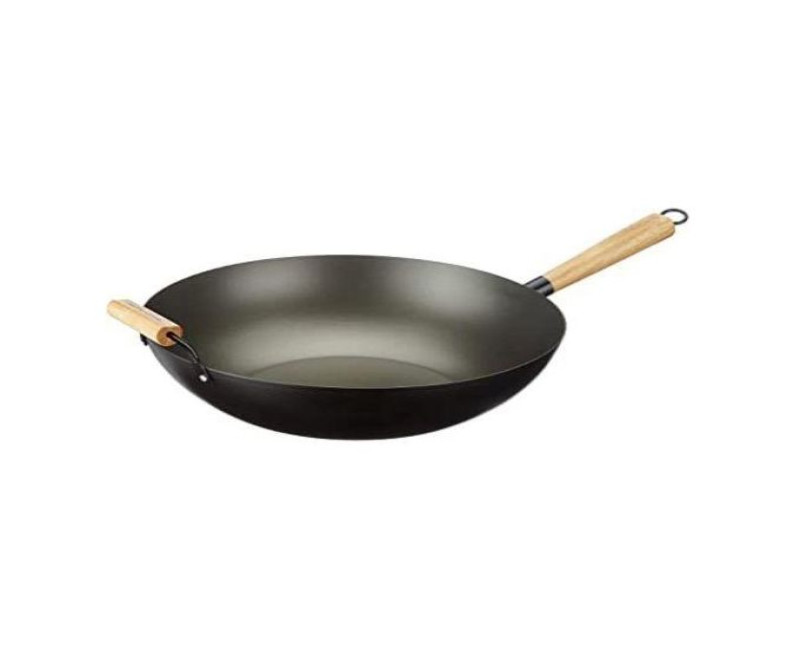 32CM Non-stick Wok Stir Frying Pan Saucepan With Wooden Handle- Black