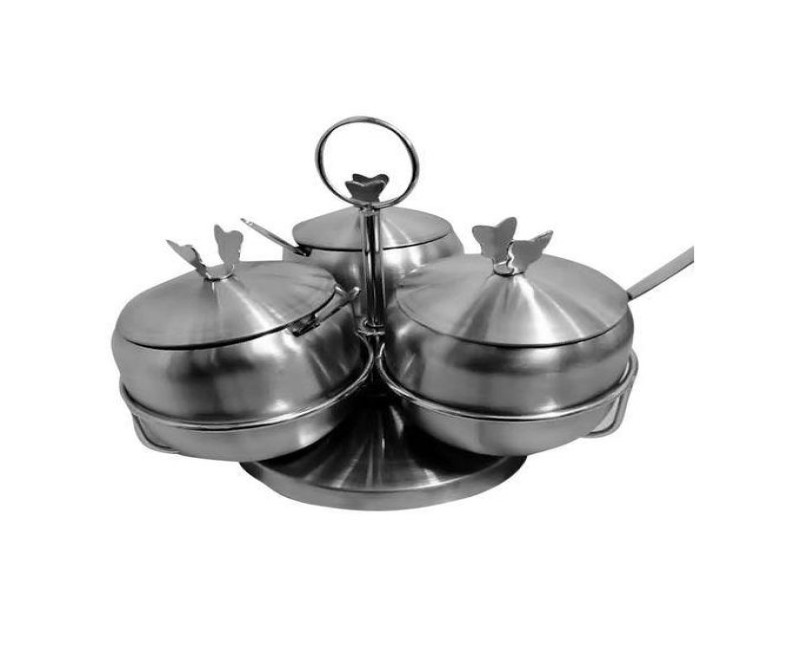 3 Piece Stainless steel Spice Sugar Bowl Canister Storage Tins-Silver.