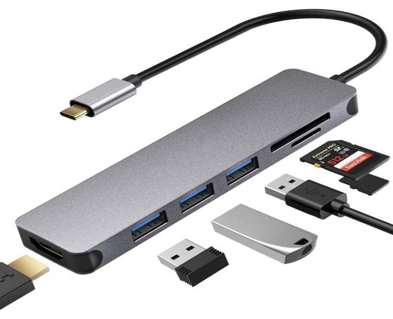 USB C Hub Multiport Adapter - 7-in-1 Portable USB C Adapter with 4K HDMI Output, 3 USB 3.0 Ports, SD/Micro SD Card Reader for MacBook Pro, Chromebook, XPS & More Type C Devices, Space Haysenser