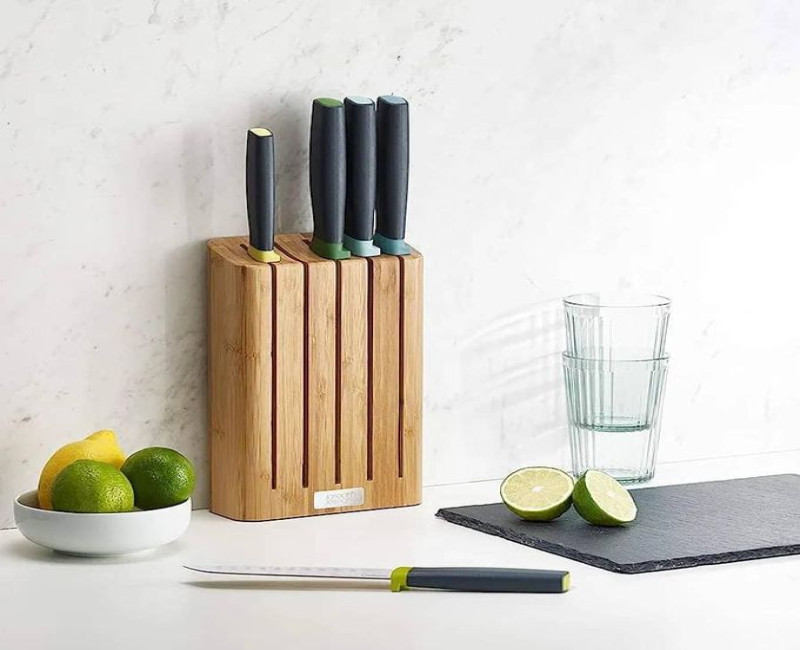 Elevate Knife Set with Slimline Bamboo Block Japanese Stainless Steel, Opal, 6-piece