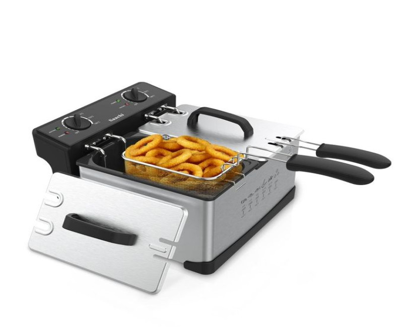 6 Litre Automatic Commercial 3L+3L Double 2 Basket Stainless Steel Electric Deep Fryer Countertop Frying Pan For Chicken Chips French Fries Home Kitchen Restaurant Food Cooker- Silver Saachi