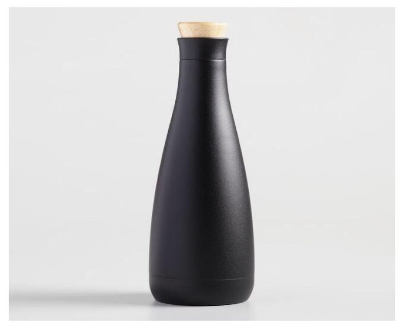 Distinguished Double Wall Stainless Steel Matt Black Flask Bottle With Bamboo Lid - 500ml
