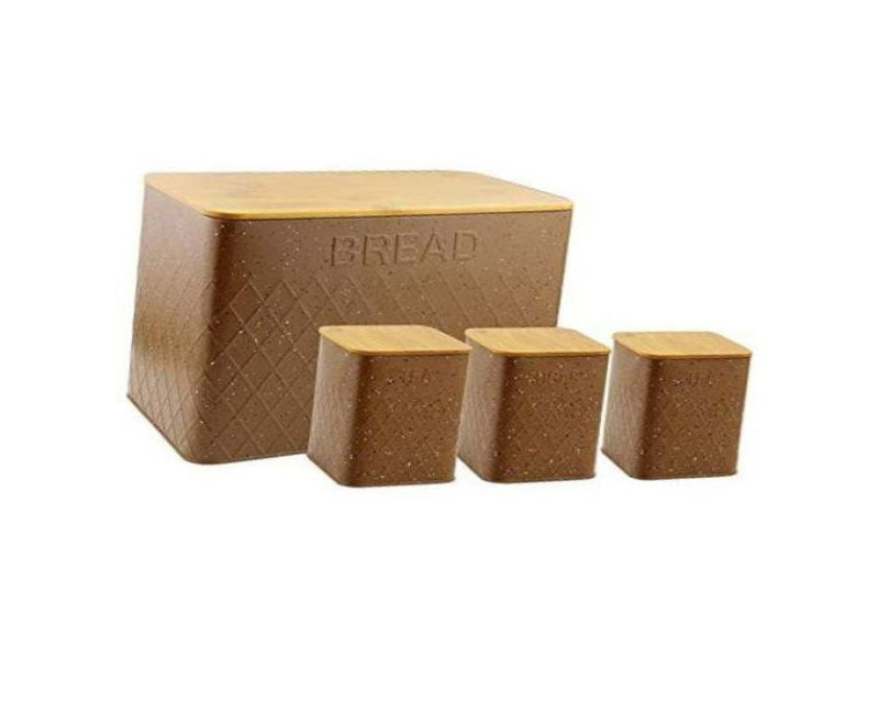 1 Piece Bread Bin And 3 Piece Sugar Bowl, Canister Storage Set - Brown.