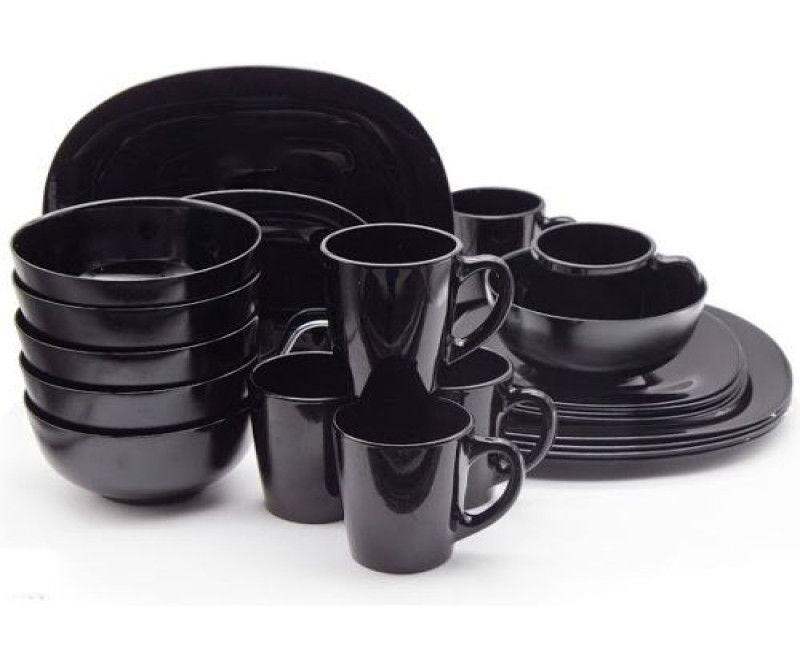 24 Piece Luminarc Plates,Side Plates,Cups And Bowls Dinner Set-Black. Luminarc