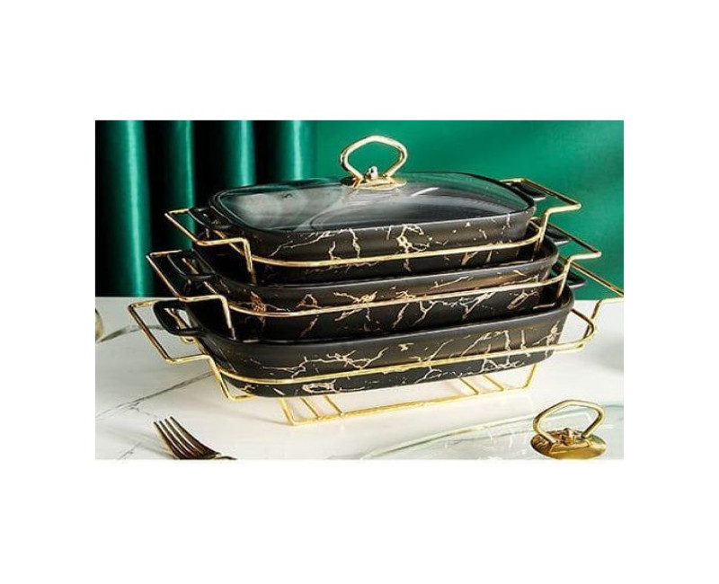 3 Piece Same Color Nordic Rectangular Ceramic Casserole Dish Household Tableware Hotel Dry Soup Pot WithCreative Candle Heating Pot Holder