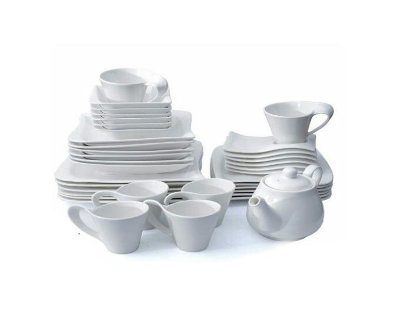37 Pcs Of Square Plates, Bowls, Side Plates, Cups dinner set, White