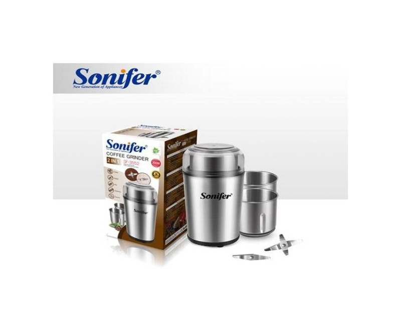 2 in 1 Electric Herbs Spice Coffee Grinder With 2 Stainless Steel Removable Bowls For Dry & Wet Coffee Beans, Herbs, Nuts, Pepper, Grain Sonifer