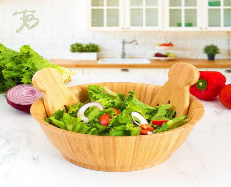24Cm Bamboo Fruit Salad Serving Bowl Dish-Brown. Bamboo