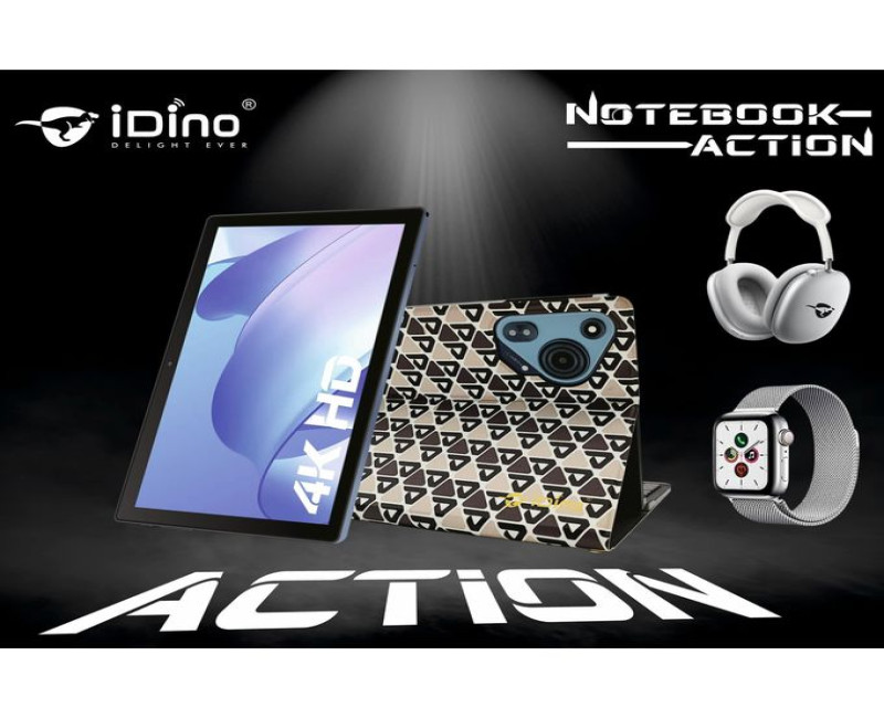 Notebook Action 10.1 Inches Android 11 Tablet PC - 512GB Storage 8GB RAM 5G Android Ai Support Tablet With Leather Case Headphone, Utra Watch, Wireless Mouse And Keyboard- Multicolor Educational Tablets
