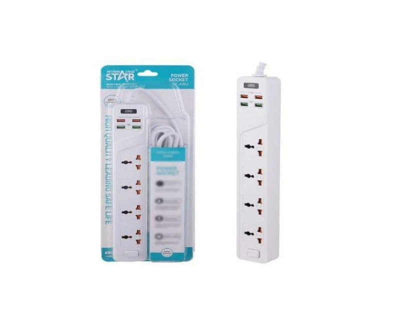 4 Switched Universal Extension Socket Power Strip Electrical Outlet With Cable- white Winningstar