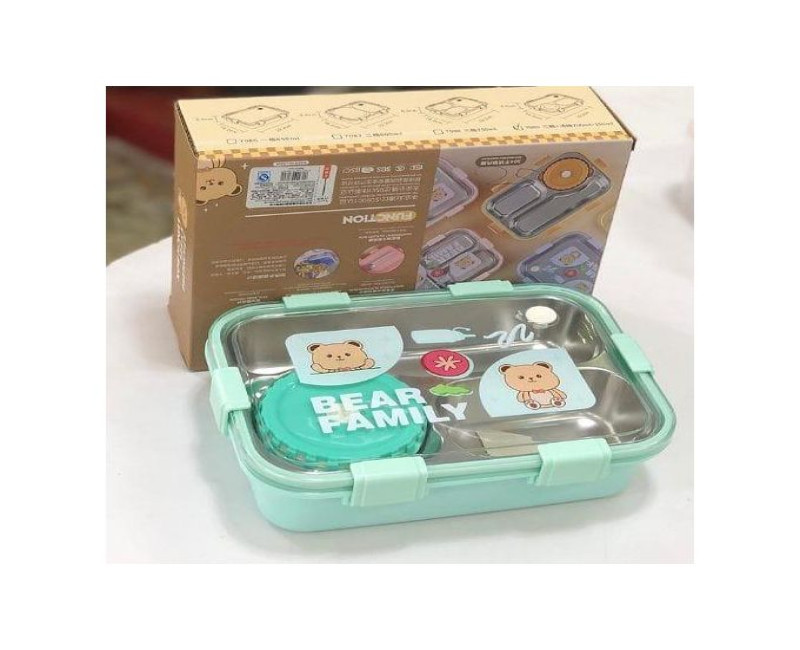 Leakproof Thermal Insulation 3 Compartment Bear Lunch Boxes Reusable Set Microwave Freezer Safe Stainless Steel Portion Snack Containers for Adults and Kids