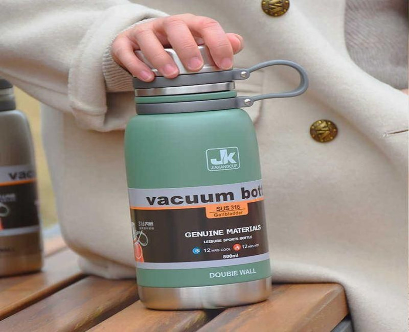 800ml Vacuum Insulated with Cup lid Stainless Steel Thermo Water Flasks Leakproof Keep Coffee hot&Cold Drink Bottle- Multicolor JK