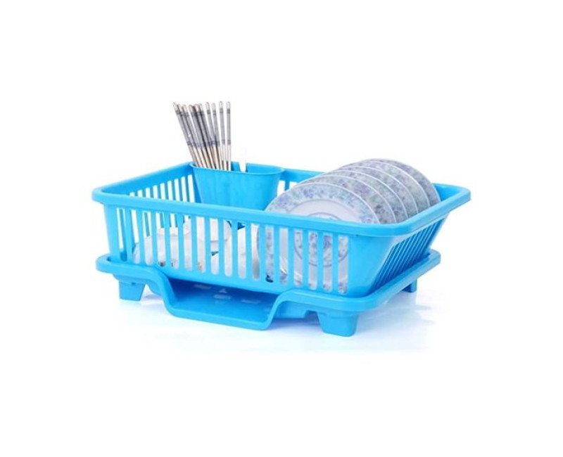 Sink Side Dish Kitchen Drying Rack Drainer Board Dish Holder And Tray Set For Glasses Plates Cups- Blue.