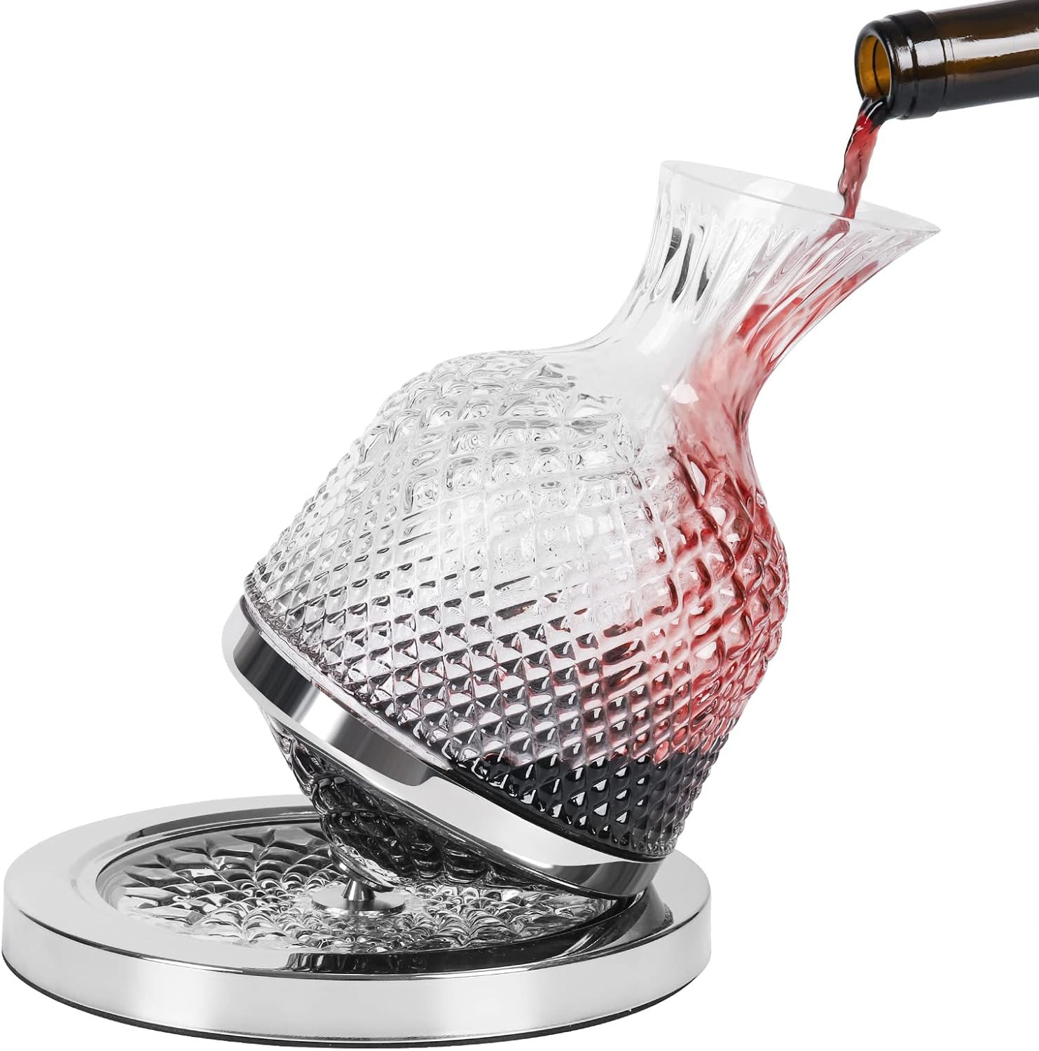 Spinning Decanter for Whisky, Wine, 1500ML Crystal Glass Wine Decanter Set for Wedding Gifts Wine Lovers