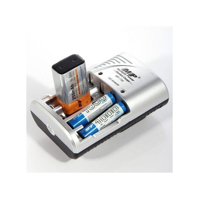 Electric Rechargeable Battery Charger Size AA,AAA and 9V - Silver