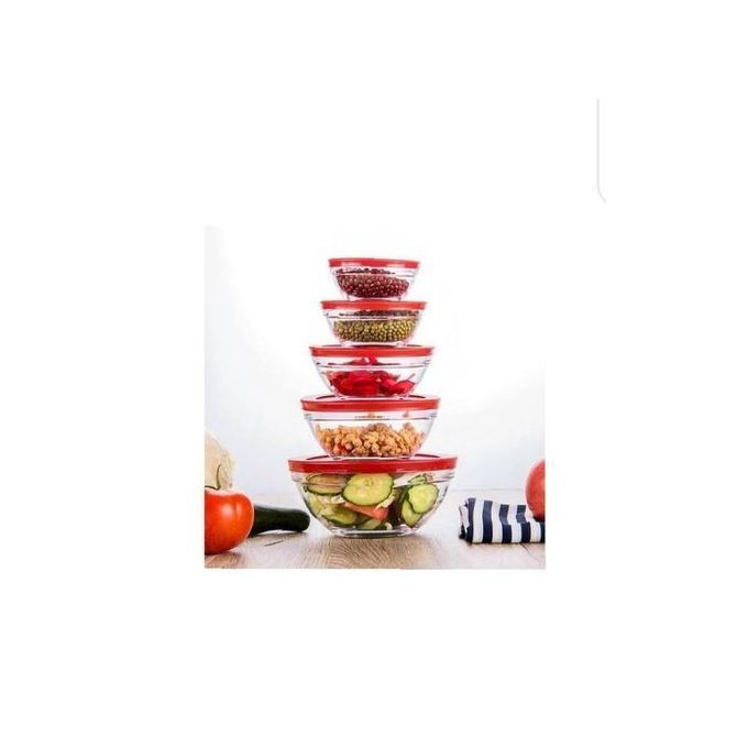 Glass Bowl Set Of 5pcs - Red 1045133 - Generic