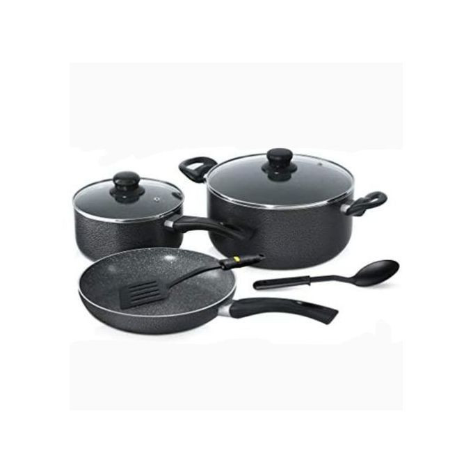 Royalford Aluminum Super Non-Stick Cookware Set 7Pcs - Black
